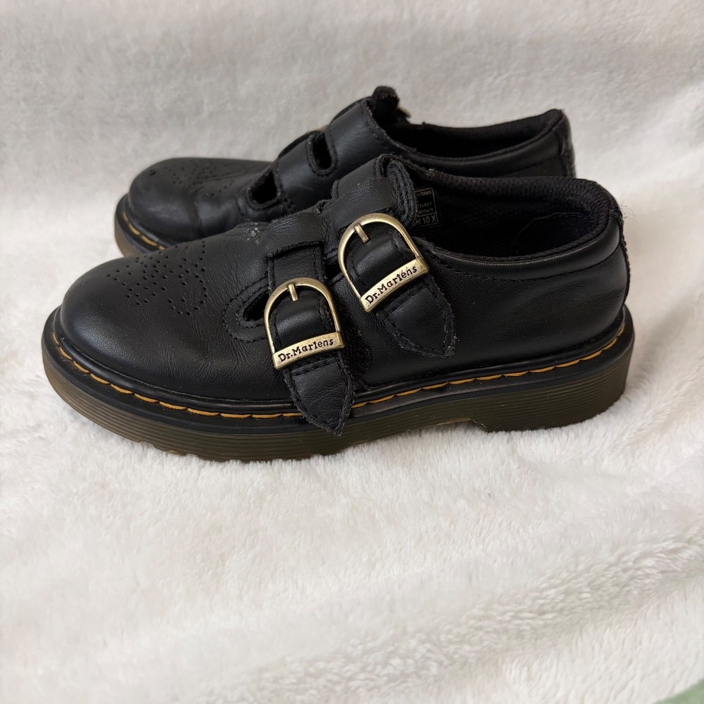 DR. MARTENS Leather Mary Jane T Strap Shoes Girls 12 US Double Buckle 8065 Black - Picture 2 of 12